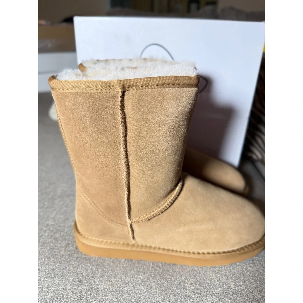 Quince Australian Shearling Mid-Calf Boots Pecan Brown Suede Women 8 NEW